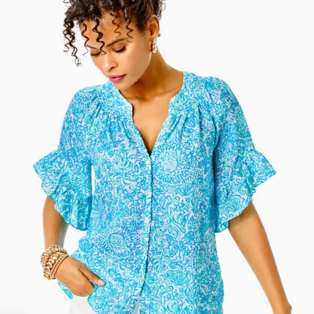 Lilly Pulitzer Tayla Short Sleeve Linen Size Large NWT